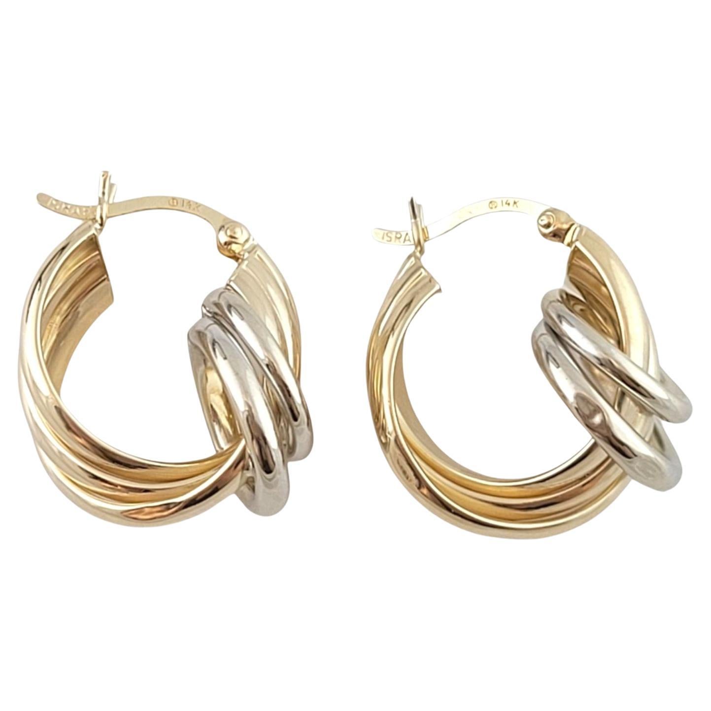  14K Yellow and White Gold Two Toned Twisted Hoops #14920