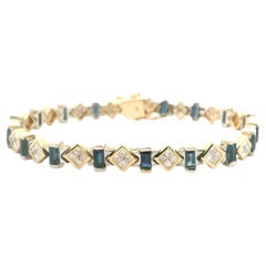 14k Yellow and White Gold Vintage Sapphire and 2cttw Diamond Link Bracelet 6.5"