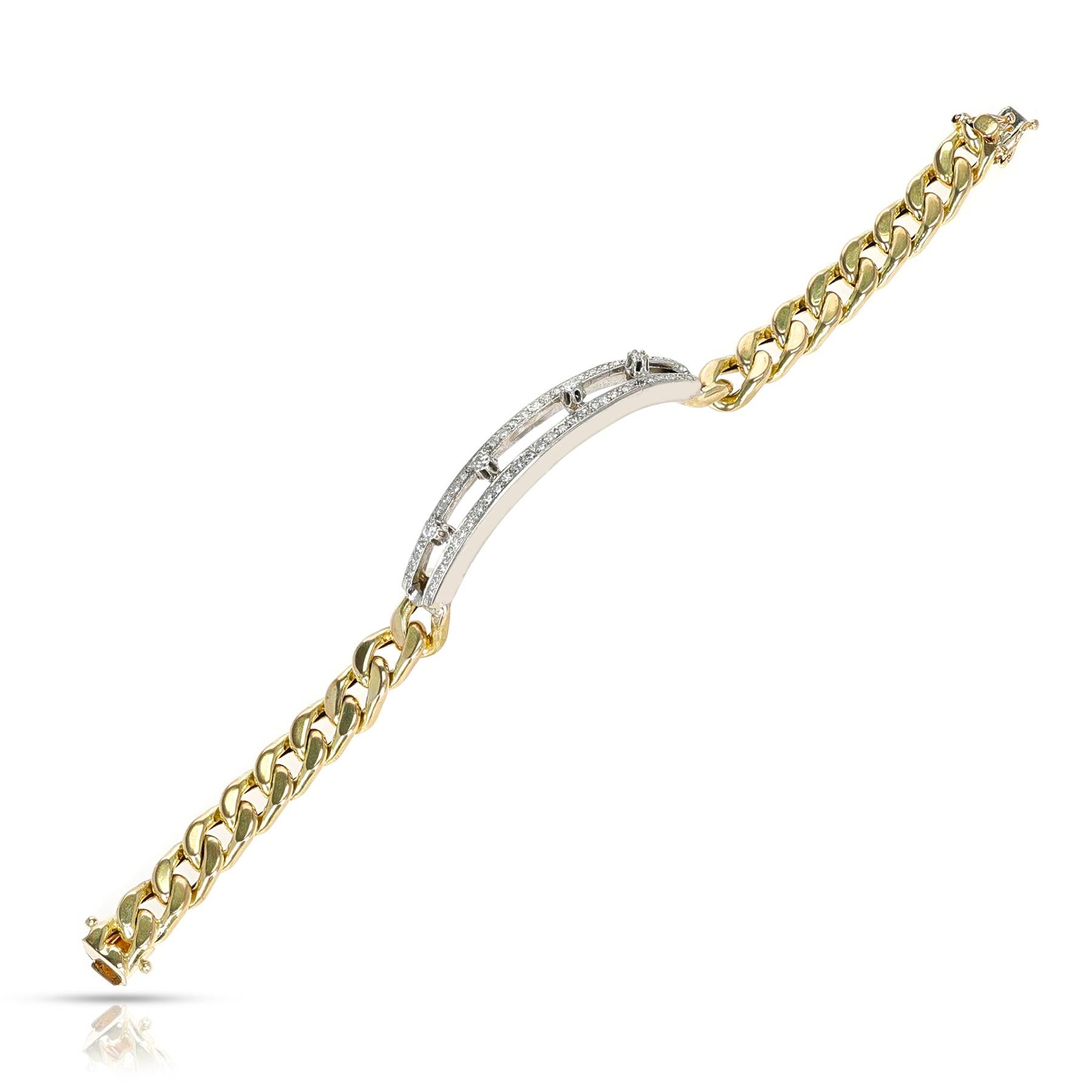 14k Yellow and White Gold with Diamonds Chain Men's Bracelet In Excellent Condition For Sale In New York, NY