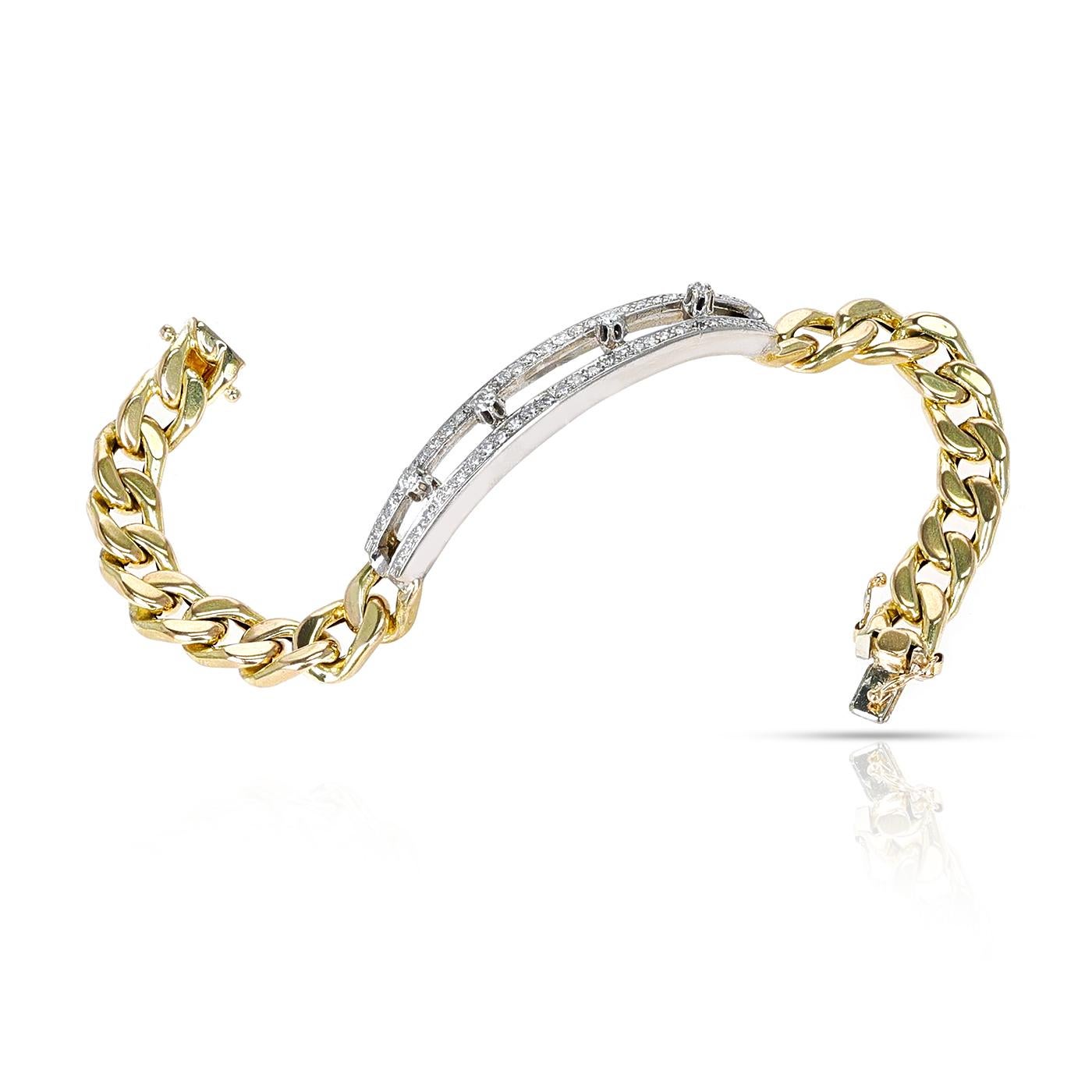 Bracelet pour homme en or jaune et blanc 14 carats avec chaîne en diamants Unisexe en vente