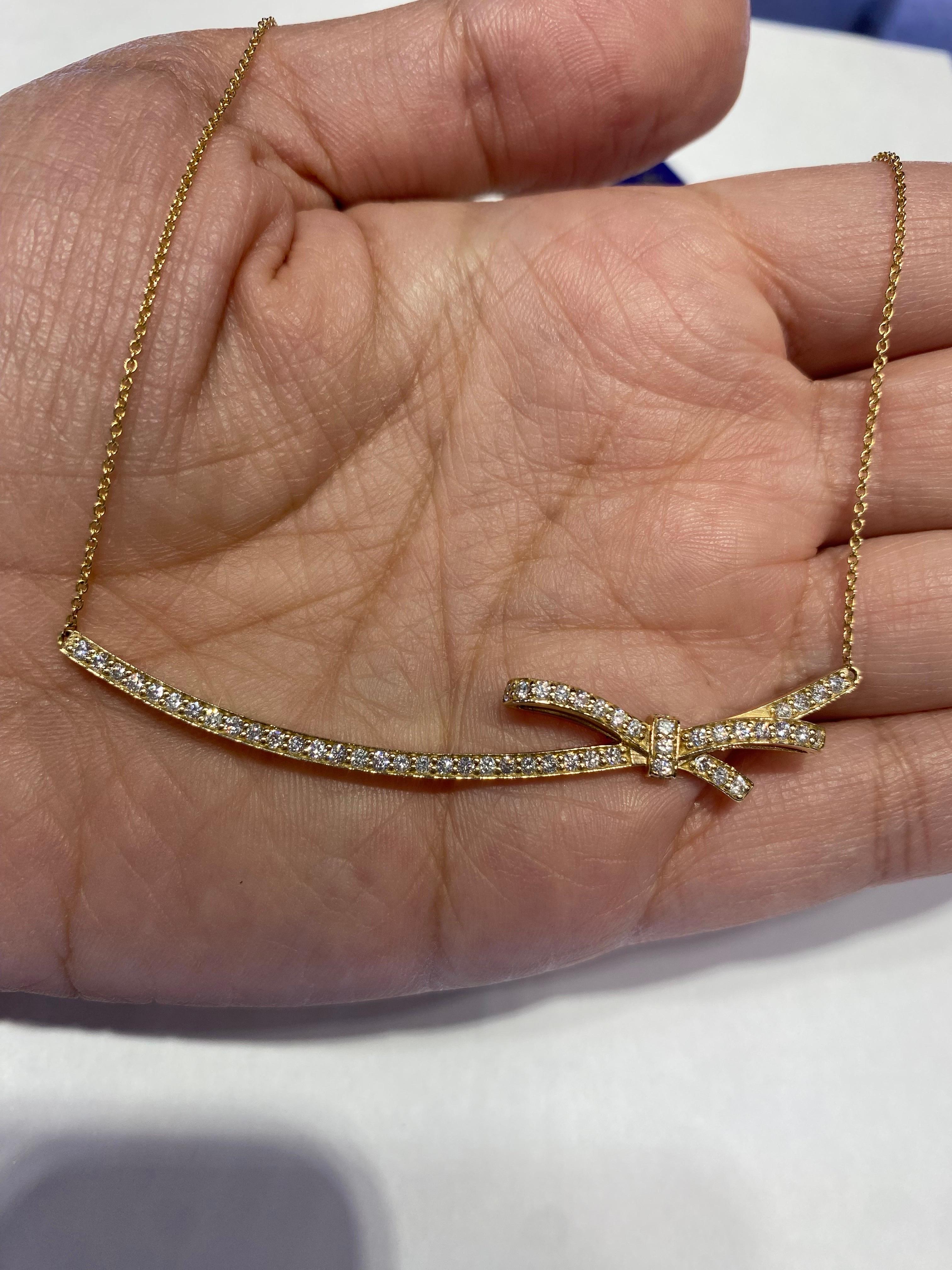14K Yellow Bow Diamond Pendant In New Condition For Sale In Great Neck, NY
