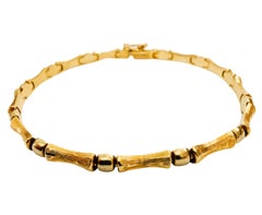 14k Yellow Brushed Gold & 14k White Gold JVB Link Bamboo Bracelet 7.25"