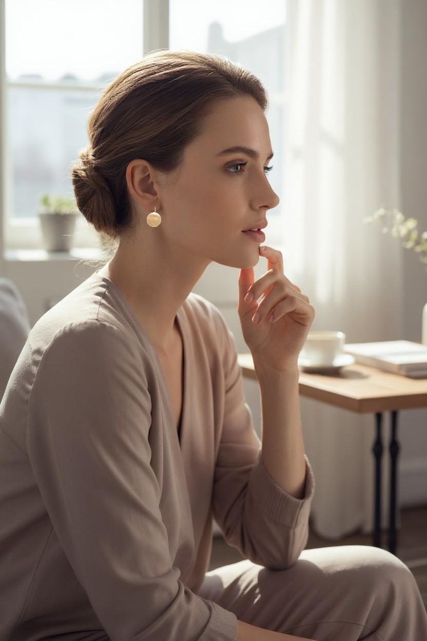 Orecchini a sfera tondi con gancio a pesce in oro giallo spazzolato 14K In condizioni buone in vendita a New York, NY