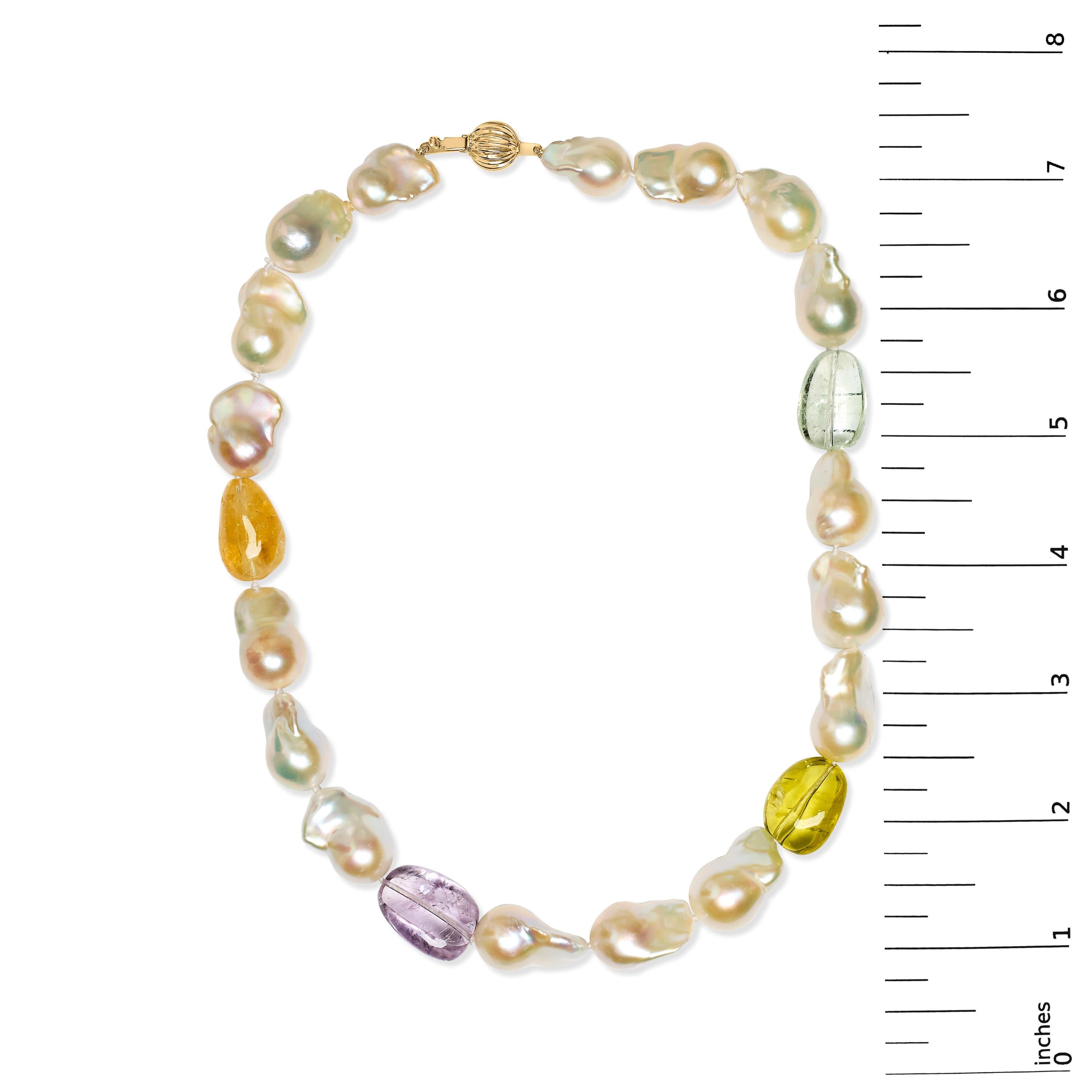 Collier de 14 carats en citrine jaune, améthyste et perles baroques Neuf - En vente à New York, NY