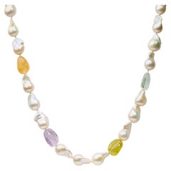 14K Gelber Citrin, Amethyst und Barockperlenstrang-Halskette