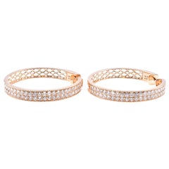 14 Karat Yellow Diamond Double Row Hoop Earrings