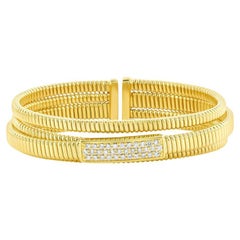 14K Yellow Flexible Pave Cuff Bangle