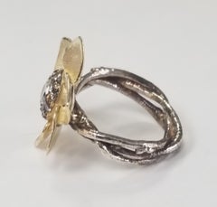 14k Yellow Flower with "Salt N Pepper" .51pts. Diamond