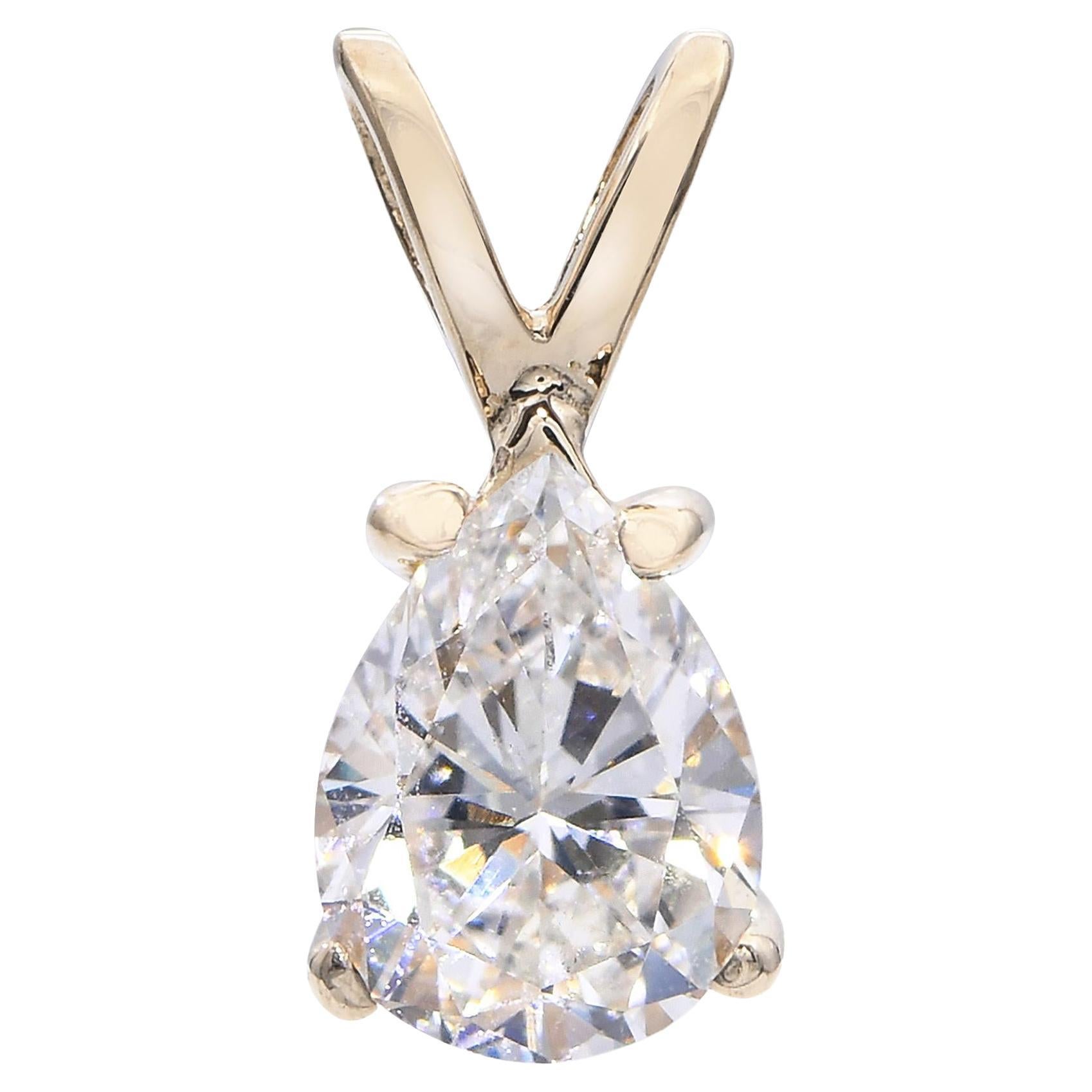 Ciondolo con diamante a pera 14k giallo GIA 1,03 H Si2 in vendita