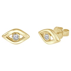 Boucles d'oreilles Evil Eye en or jaune 14 carats et diamants 0,05 carat pour elle