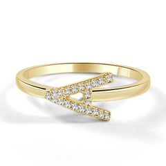 14K Yellow Gold 0.05ct Diamond Initial A Ring for Her
