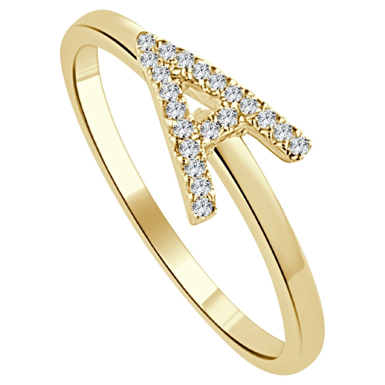14K Yellow Gold 0.05ct Diamond Initial A Ring for Her For Sale