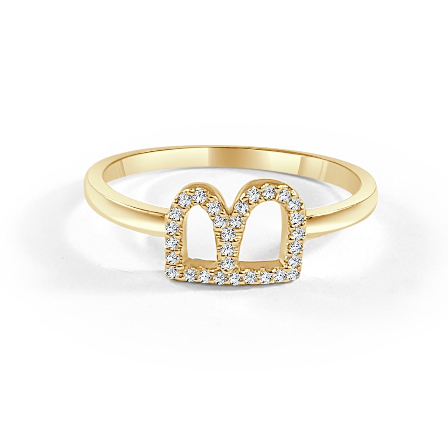 Alphabet Initial Ring: Beautiful gold ring perfectly size 7 in with round diamonds between 0.06 ct - 0.10, allowing you to show off your name, new last name or alma mater. This ring can also be sized up or down with your local jeweler. Custom sizing