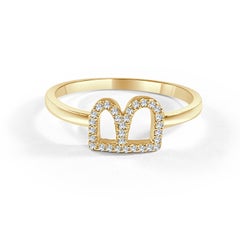 14K Yellow Gold 0.05ct Diamond Initial B Ring for Her