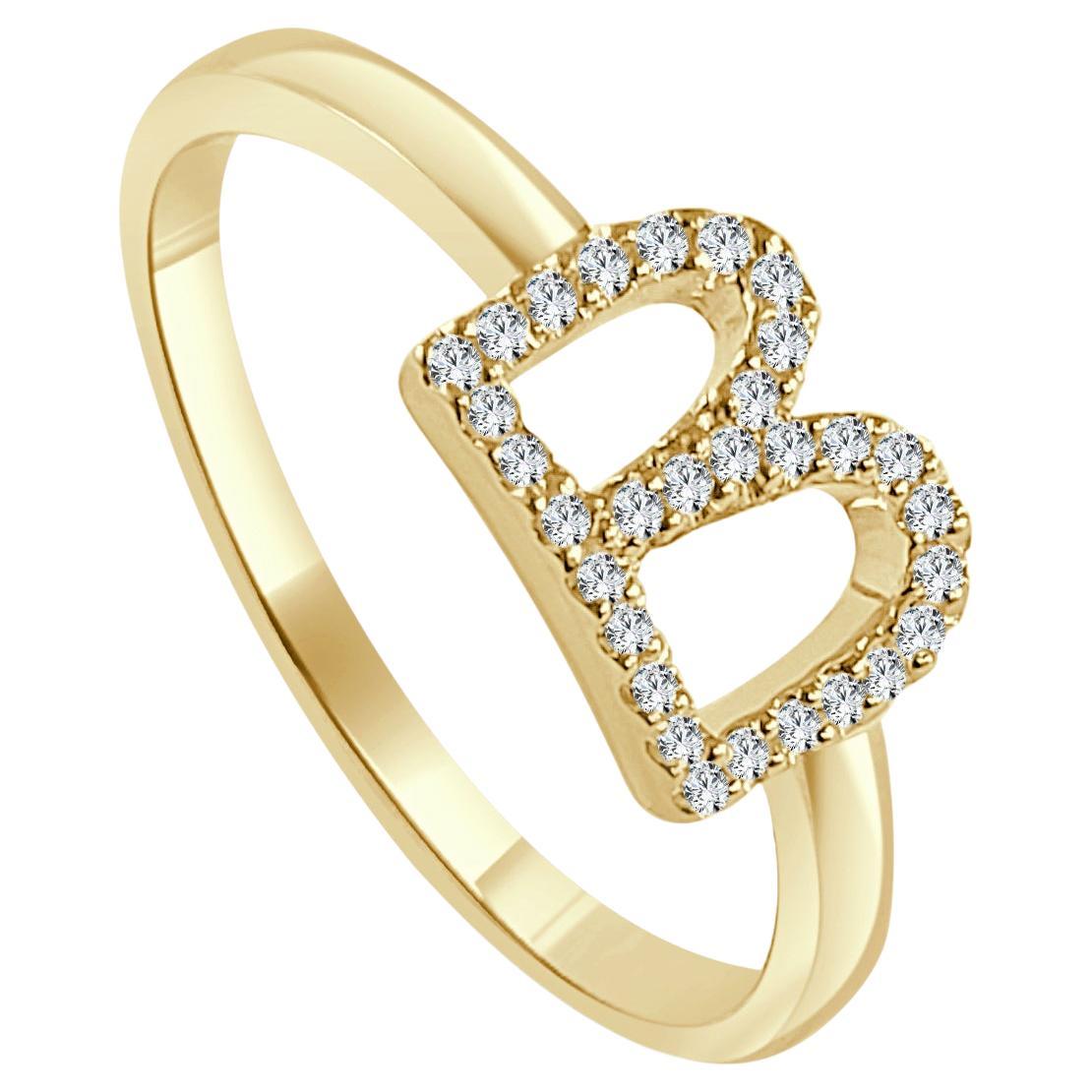 14K Yellow Gold 0.05ct Diamond Initial B Ring for Her For Sale