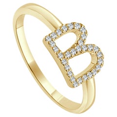 14K Yellow Gold 0.05ct Diamond Initial B Ring for Her