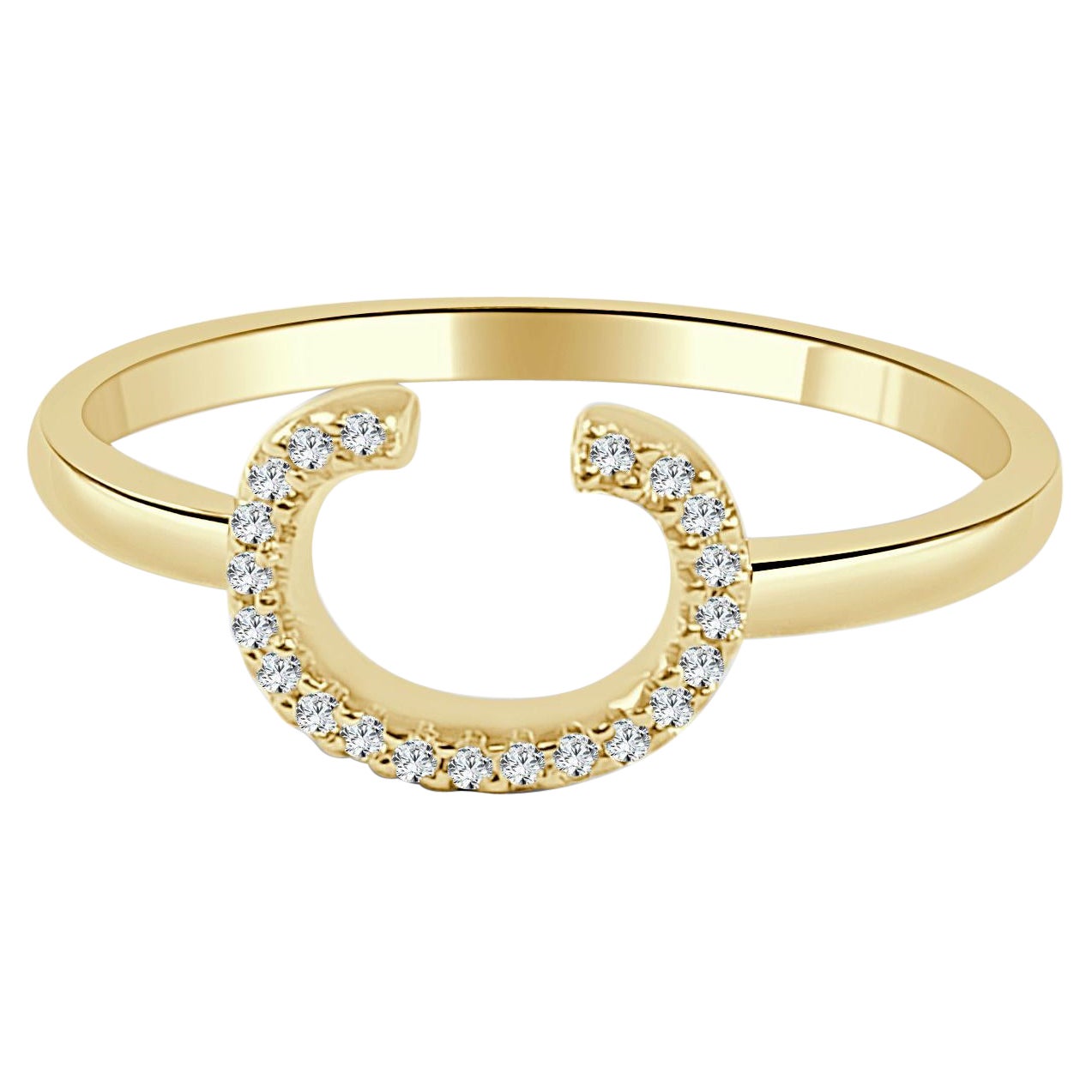 Anillo de oro amarillo de 14 quilates con inicial C de diamantes de 0,05 ct para ella en venta