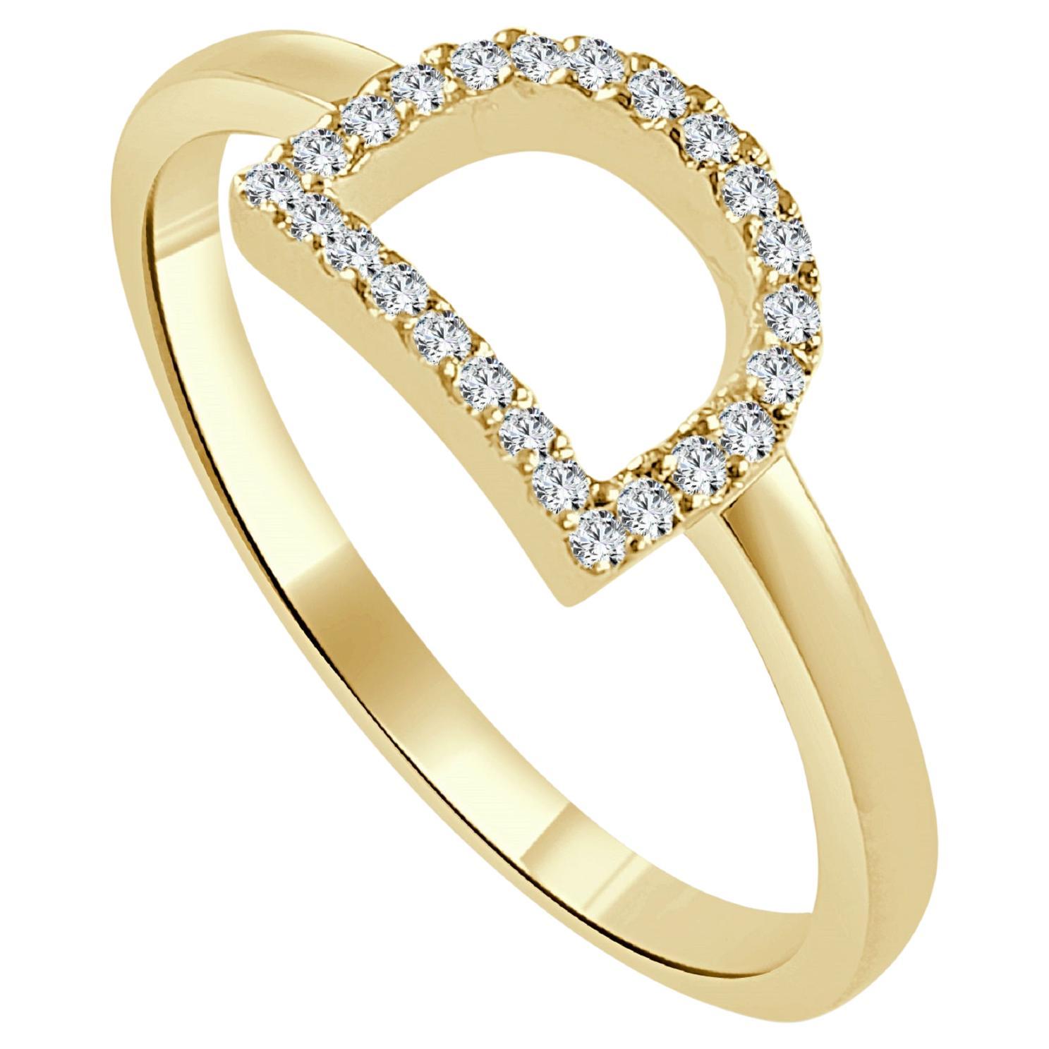 14K Yellow Gold 0.05ct Diamond Initial D Ring for Her For Sale