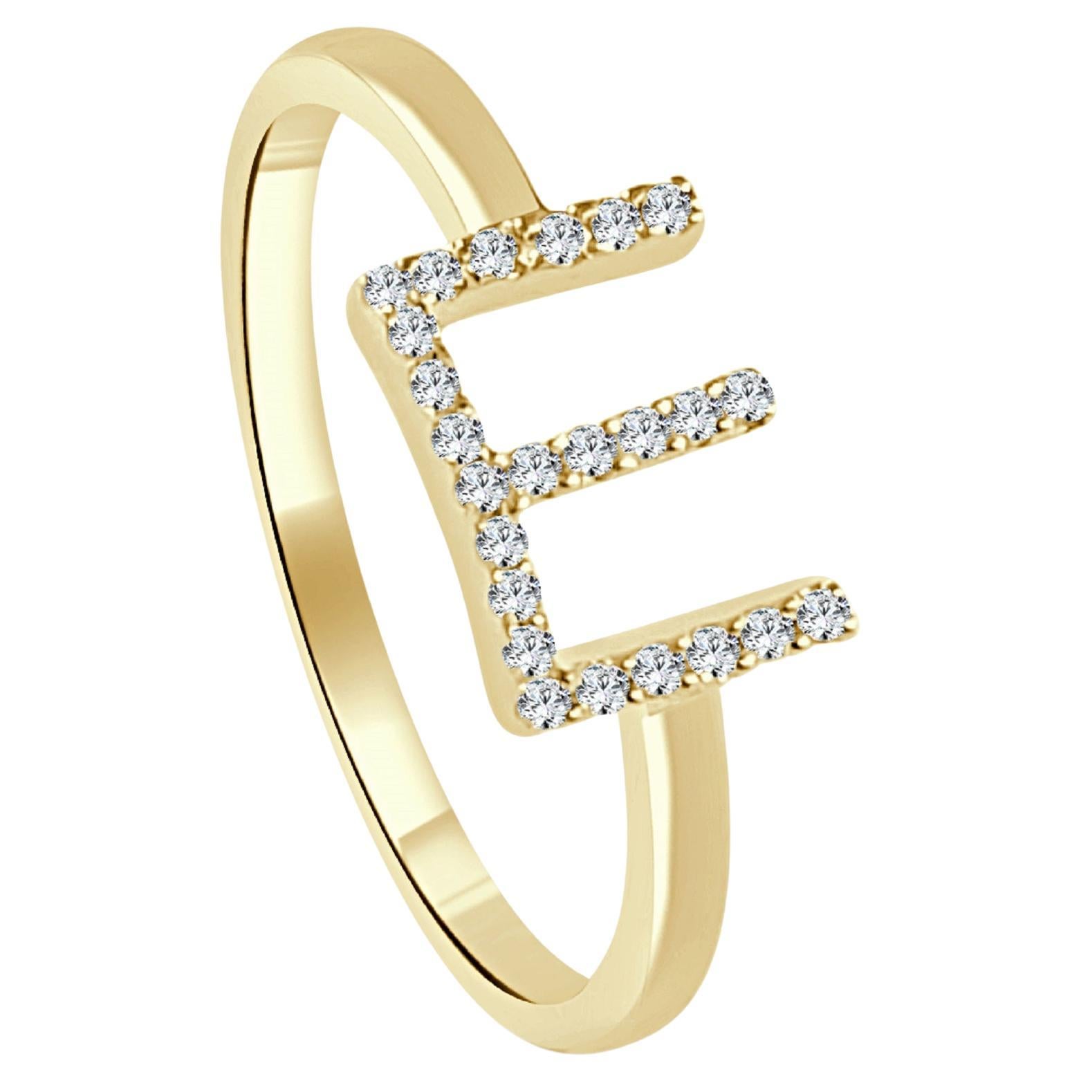 14K Yellow Gold 0.05ct Diamond Initial E Ring for Her