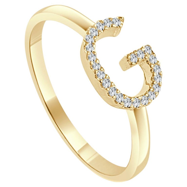 14K Yellow Gold Diamond Initial G Ring for Her For Sale at