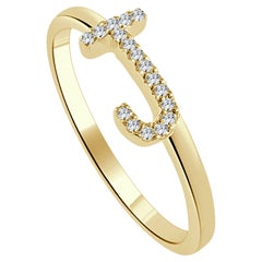 14K Yellow Gold 0.05ct Diamond Initial J Ring for Her