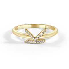 14K Yellow Gold 0.05ct Diamond Initial K Ring for Her