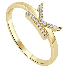 14K Yellow Gold 0.05ct Diamond Initial K Ring for Her