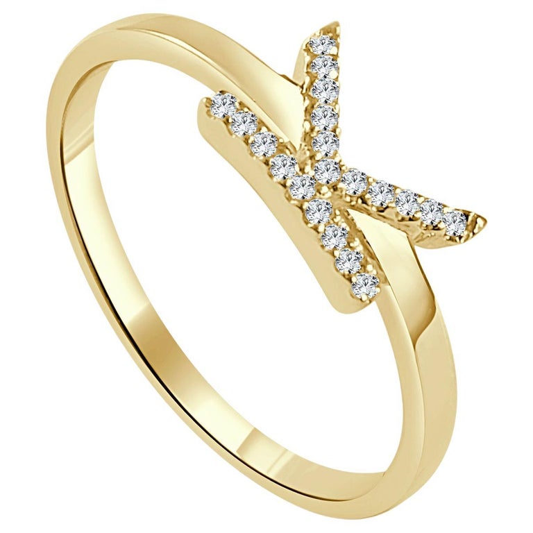 14K Yellow Gold Diamond Initial K Ring for Her For Sale at