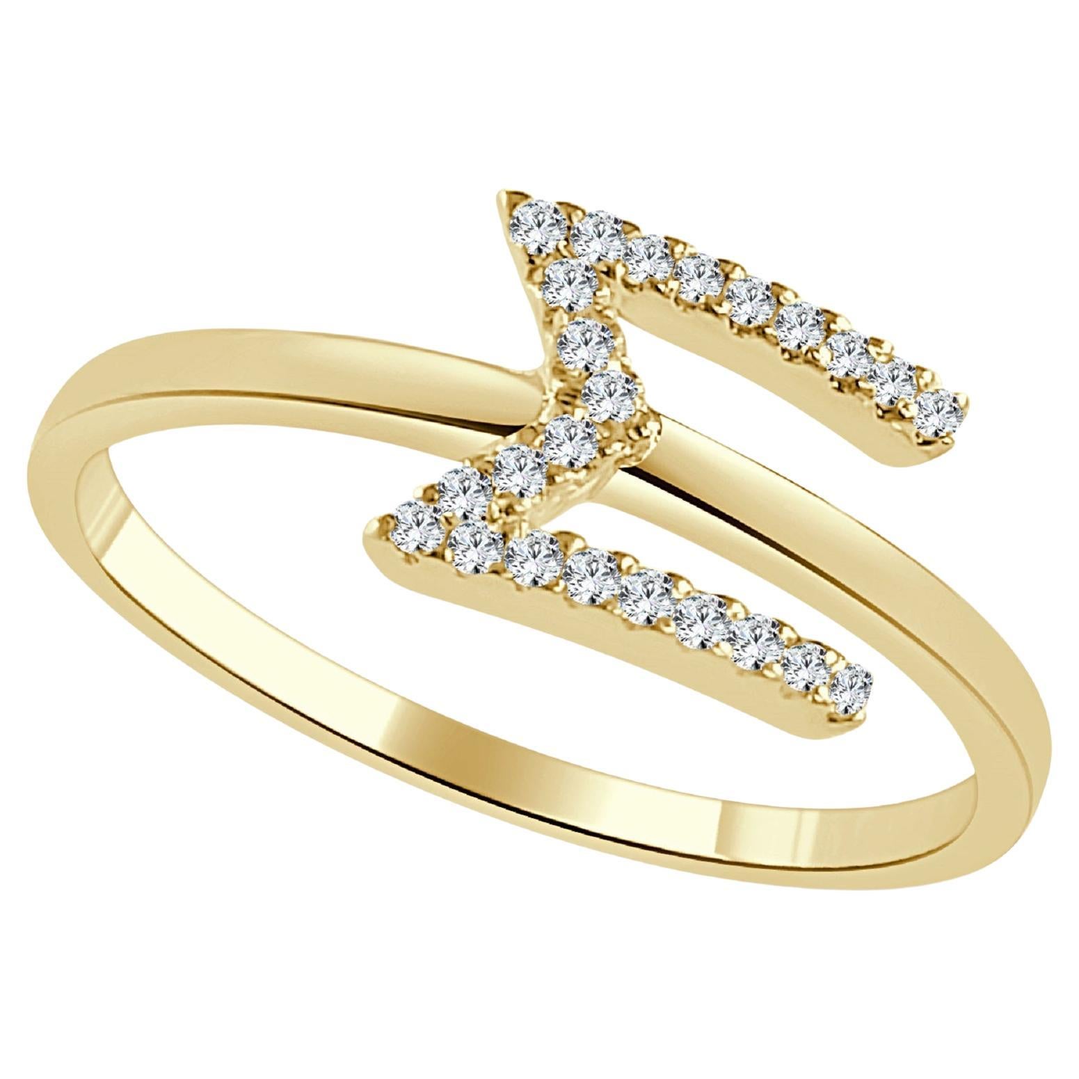 14K Yellow Gold 0.05ct Diamond Initial M Ring for Her For Sale