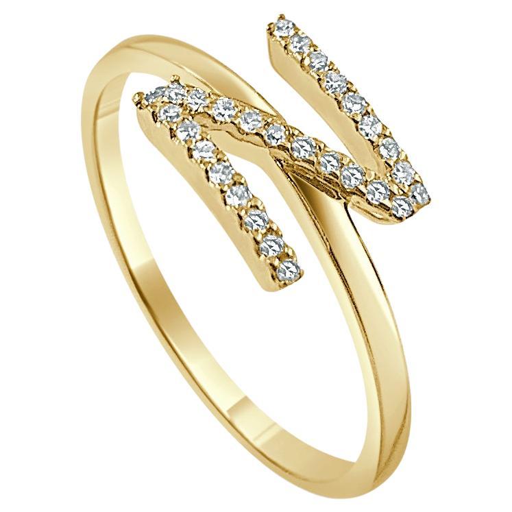 14K Yellow Gold 0.05ct Diamond Initial N Ring for Her For Sale