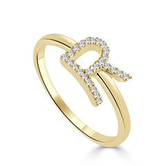 14K Yellow Gold 0.05ct Diamond Initial R Ring for Her