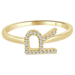 14 Karat Gelbgold 0,05 Karat Diamant-Initial-Ring für Sie