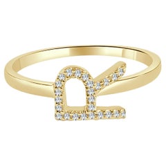 Bague en or jaune 14 carats avec diamant 0,05 carat, initiale R, pour elle