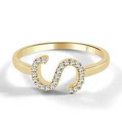 14K Yellow Gold 0.05ct Diamond Initial S Ring for Her