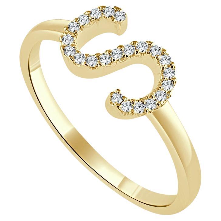 14K Yellow Gold 0.05ct Diamond Initial S Ring for Her For Sale