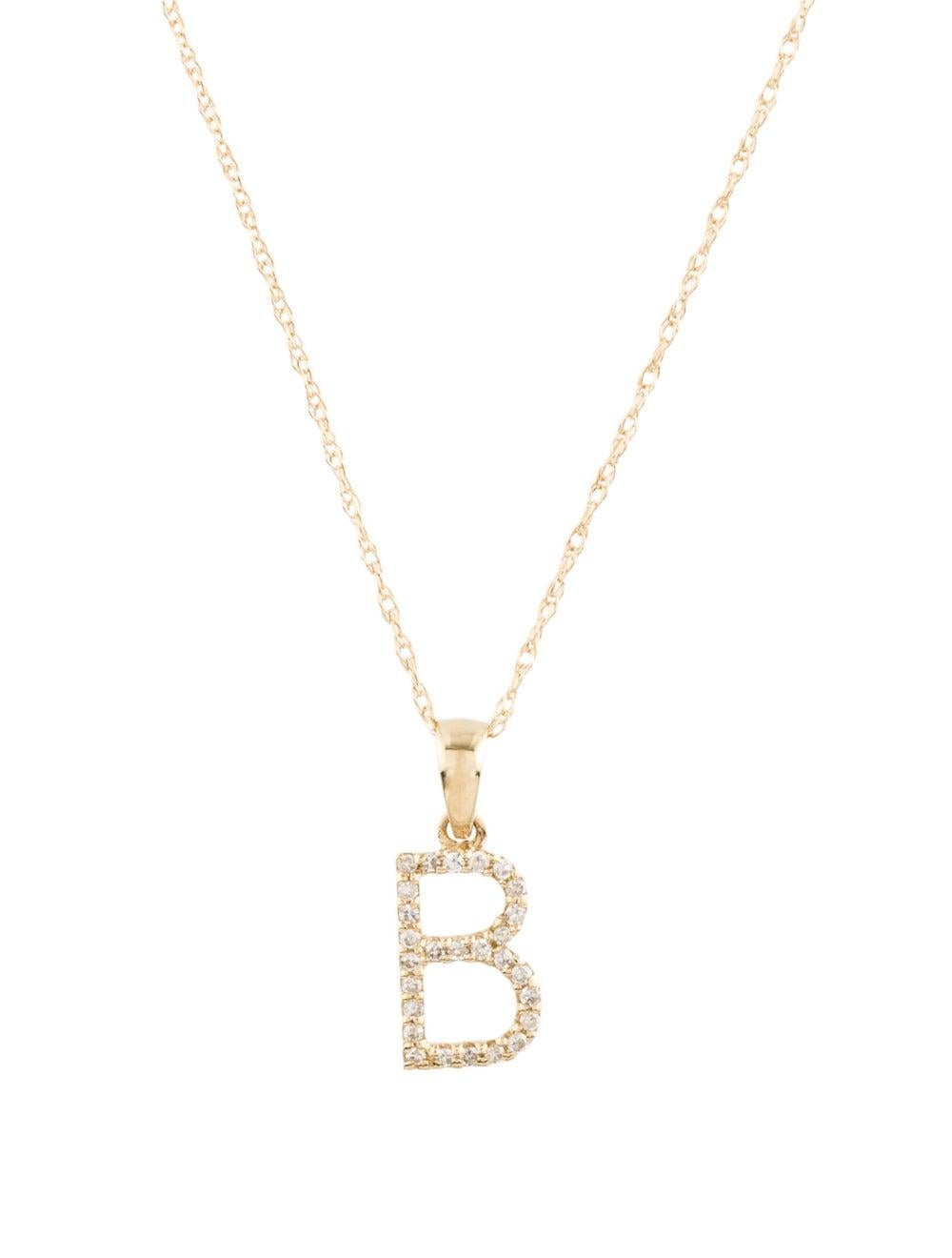 Single Cut 14k Yellow Gold 0.06 Carat Diamond Initial Pendant Necklace, Initial B For Sale