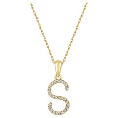 14k Yellow Gold 0.06 Carat Diamond Initial Pendant Necklace, Initial S