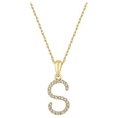 Collier pendentif en or jaune 14 carats avec diamants 0,06 carat d'origine, taille initiale S