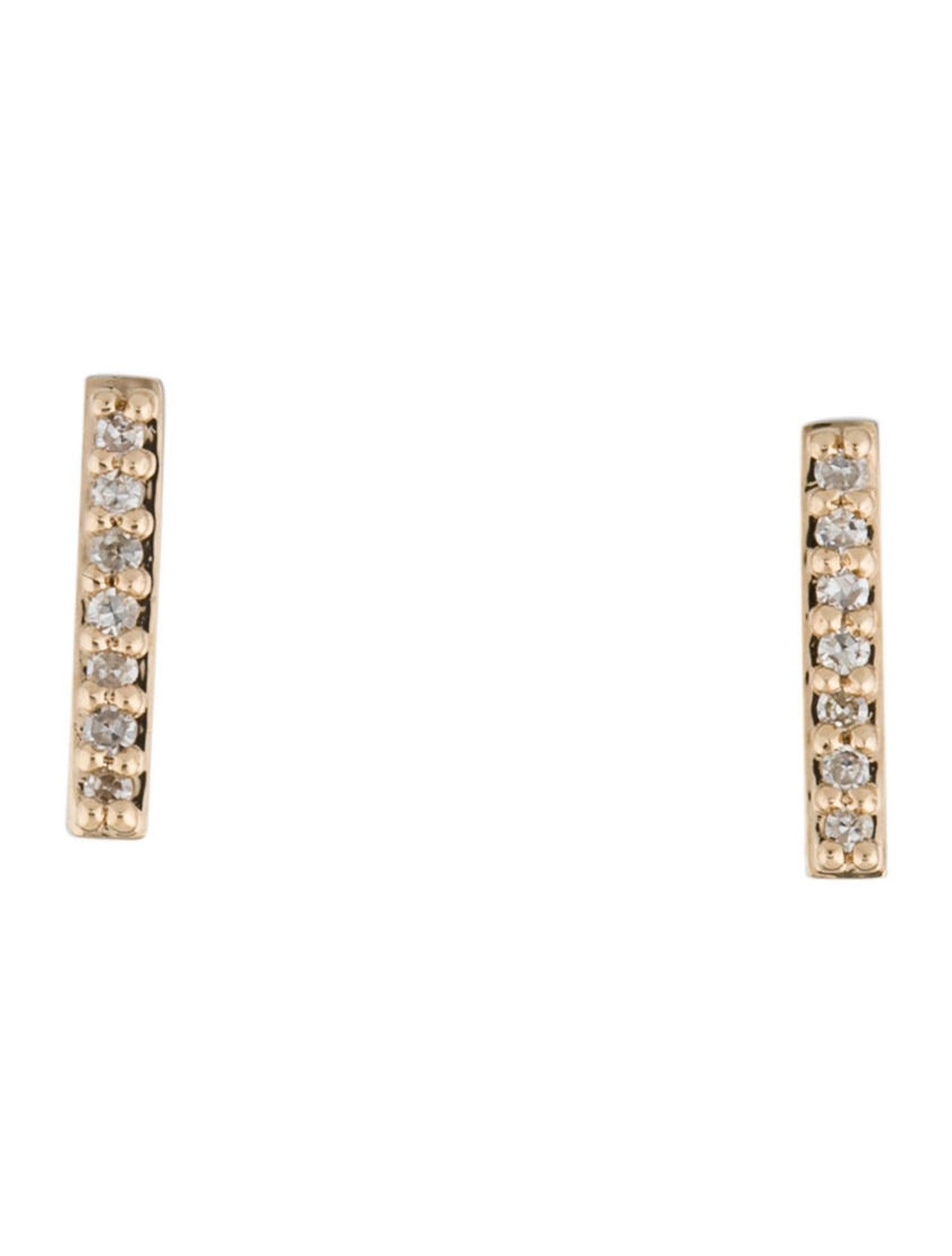 Round Cut 14k Yellow Gold 0.07 Carat Diamond Bar Earrings For Sale
