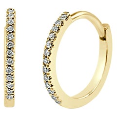 14 Karat Yellow Gold 0.07 Carat Diamond Huggie Hoop Earrings