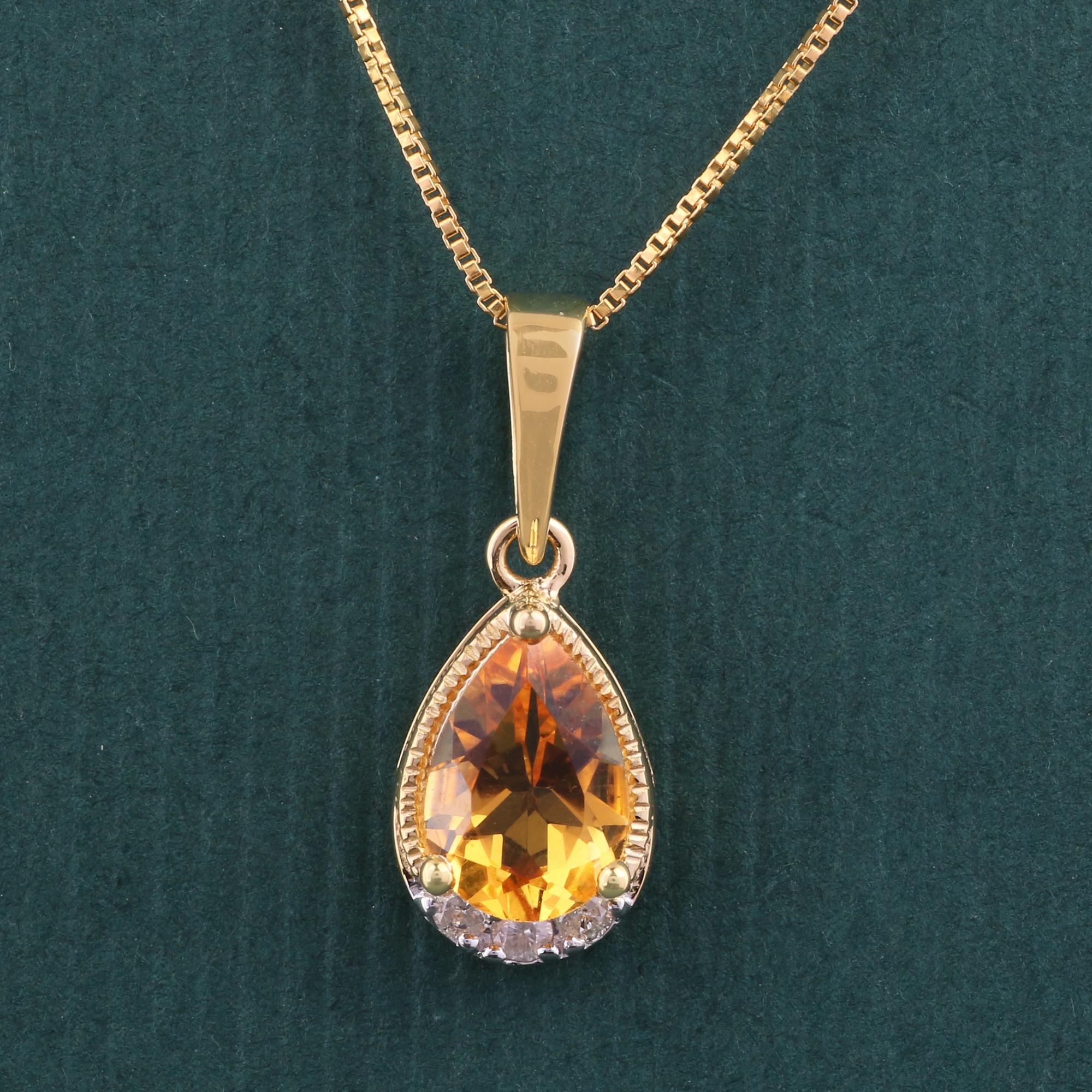 Modern 14K Yellow Gold 0.074 Ctw Natural Diamond, 1.18 Ctw Citrine Charm Pendant For Sale