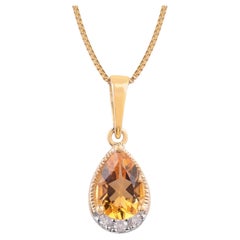 Pendentif breloque en or jaune 14 carats avec diamant naturel de 0,74 carat et citrine de 1,18 carat