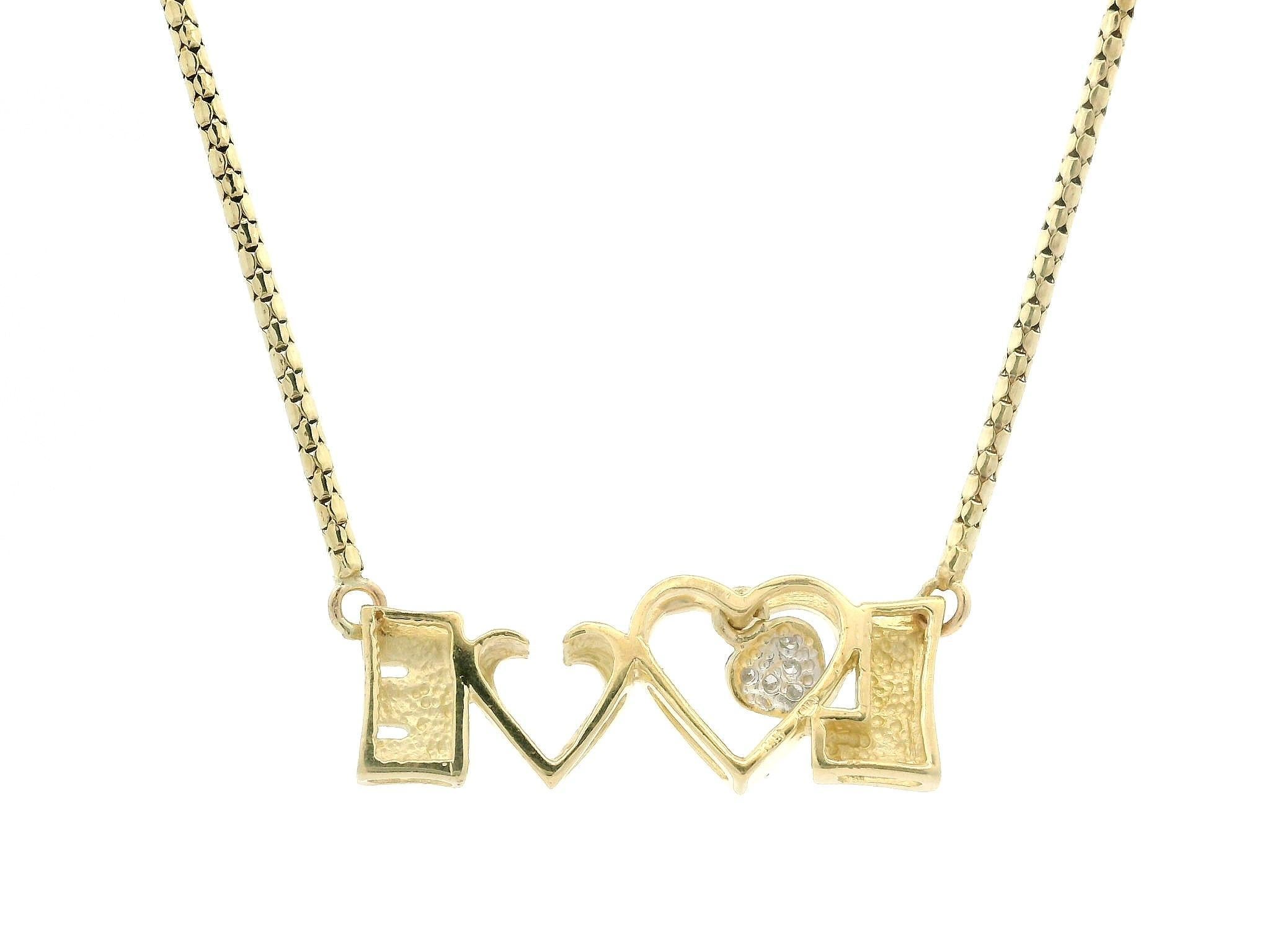Catena con ciondolo a forma di cuore d'amore in oro giallo 14k da 0,07 ct. In condizioni ottime in vendita a Montclair, NJ