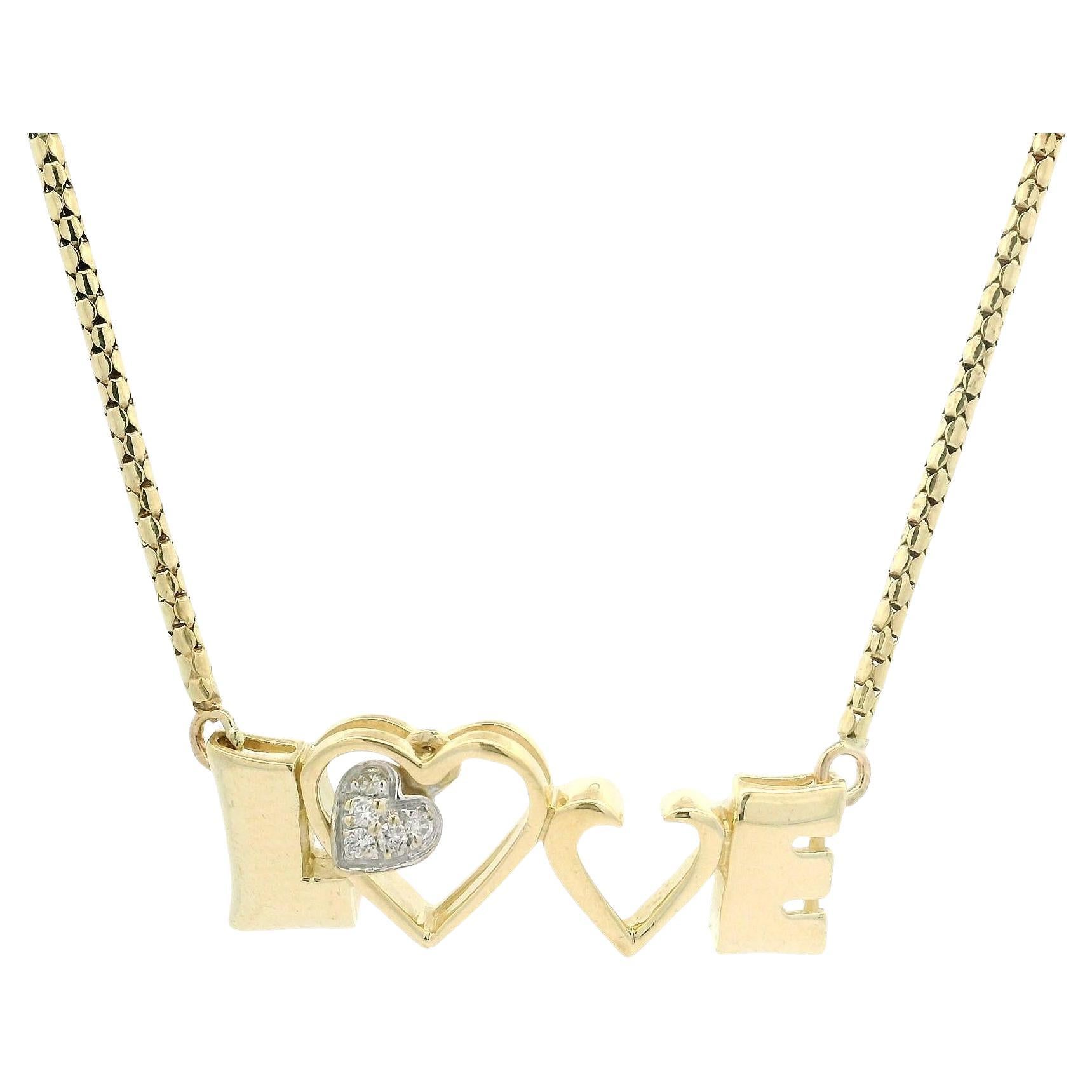 Catena con ciondolo a forma di cuore d'amore in oro giallo 14k da 0,07 ct. in vendita