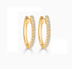 14 Karat Yellow Gold 0.09 Carat Diamond Huggie Hoop Earrings