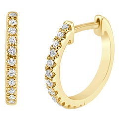 14 Karat Yellow Gold 0.09 Carat Diamond Huggie Hoop Earrings