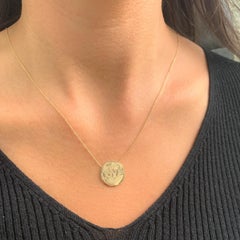 14 Karat Yellow Gold 0.09 Carat Diamond Love Disc Necklace