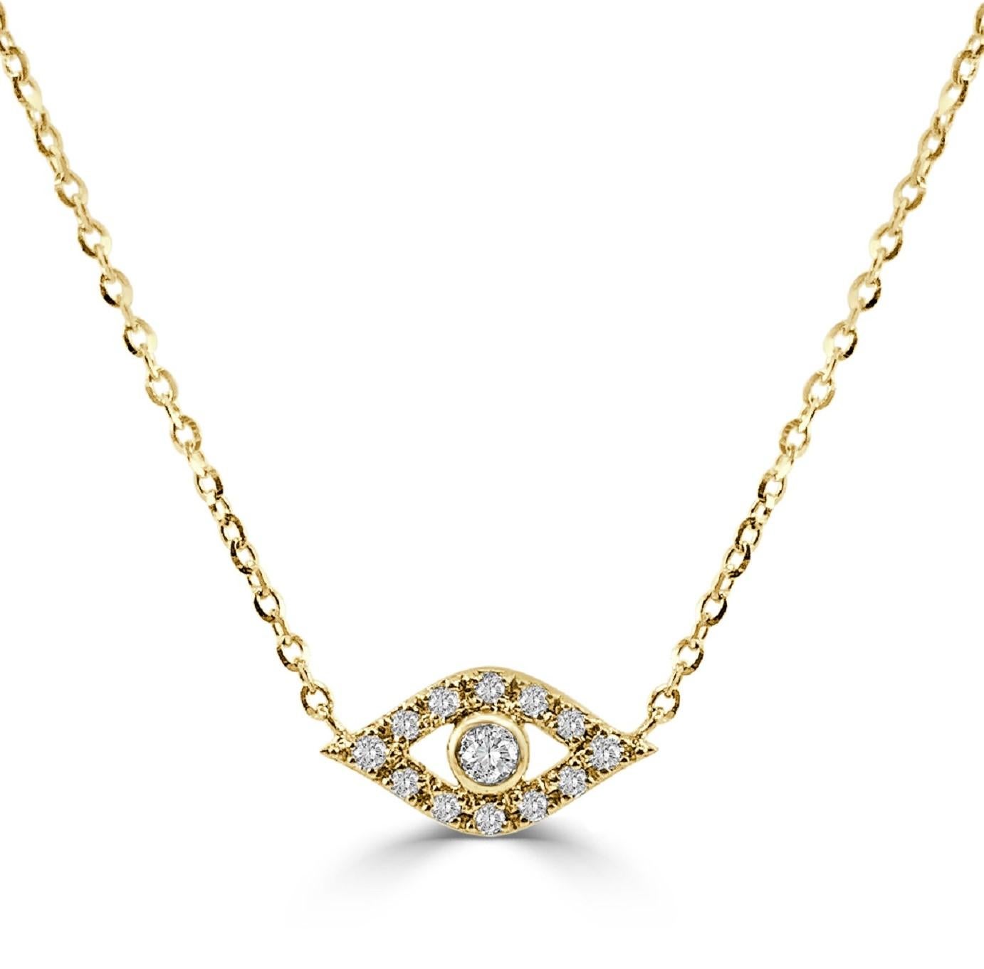 Baguette Cut 14K Yellow Gold 0.10ct Diamond Eye Necklace for Her For Sale