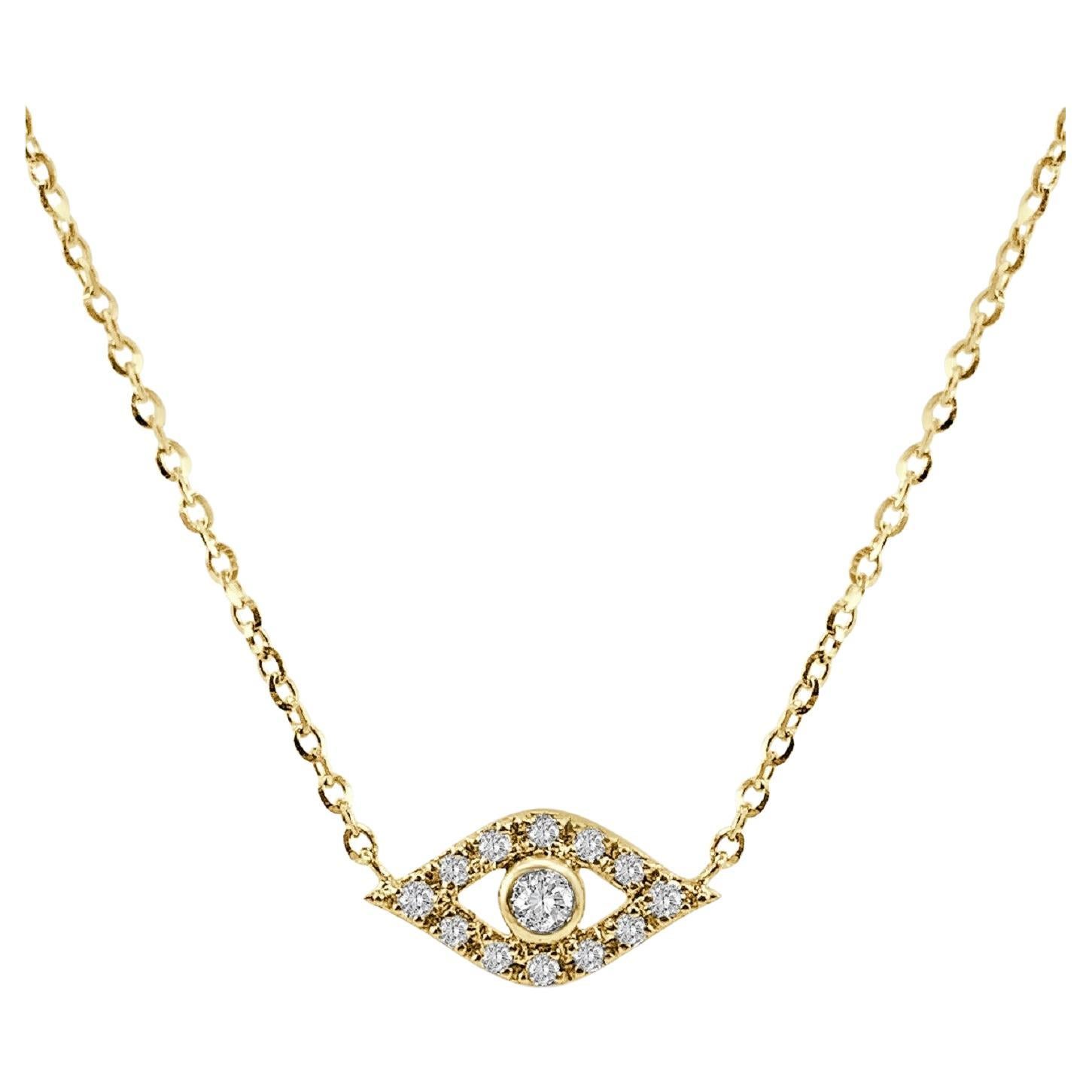 14K Yellow Gold 0.10ct Diamond Eye Necklace for Her For Sale