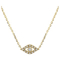 14K Yellow Gold 0.10ct Diamond Eye Necklace for Her